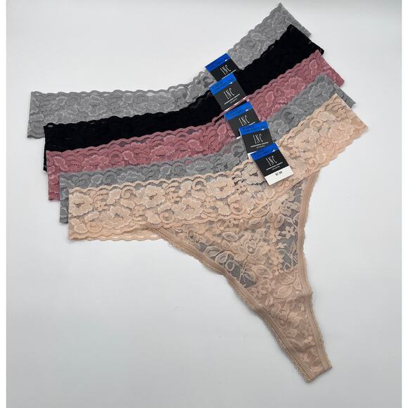 I.N.C. INTERNATIONAL CONCEPTS WOMENS LACE THONG UNDERWEAR MULTI COLOR 5 PACK XL - Picture 4 of 7